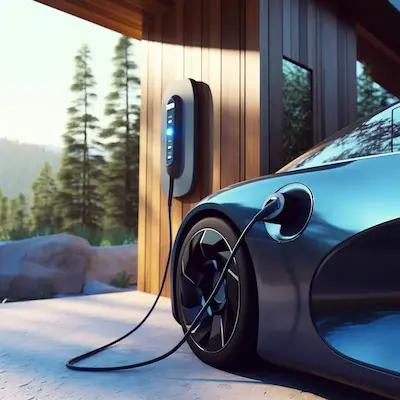Electric-car-plugged-to-charging-station-outside-home